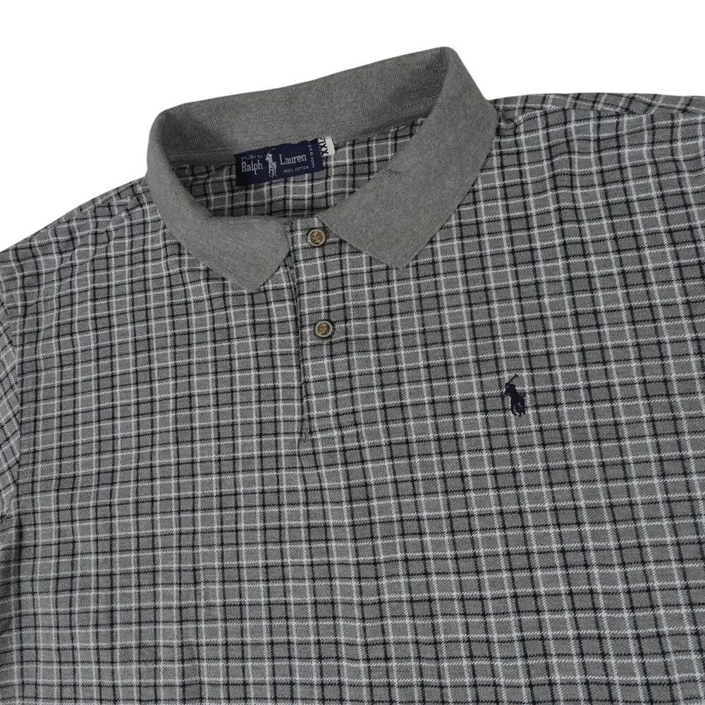 Ralph Lauren Vintage 90s Plaid Check Golf Polo Shirt Made USA Men's XXL